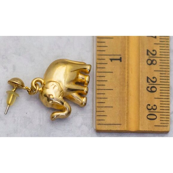 Vintage Dangle Gold Tone Earrings, Elephant Earrings, Cultural Earrings - C8 - Picture 2 of 2